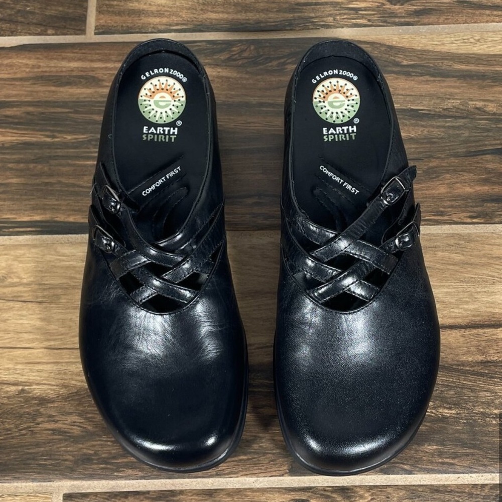 Earth Spirit Lilith Womens Size 7.5 Shoes Black Leather Comfort Mules Clogs